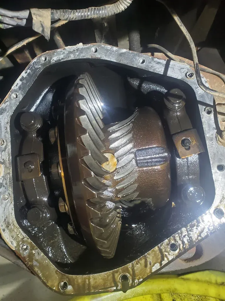 Inside view of a rear differential ring and pinion